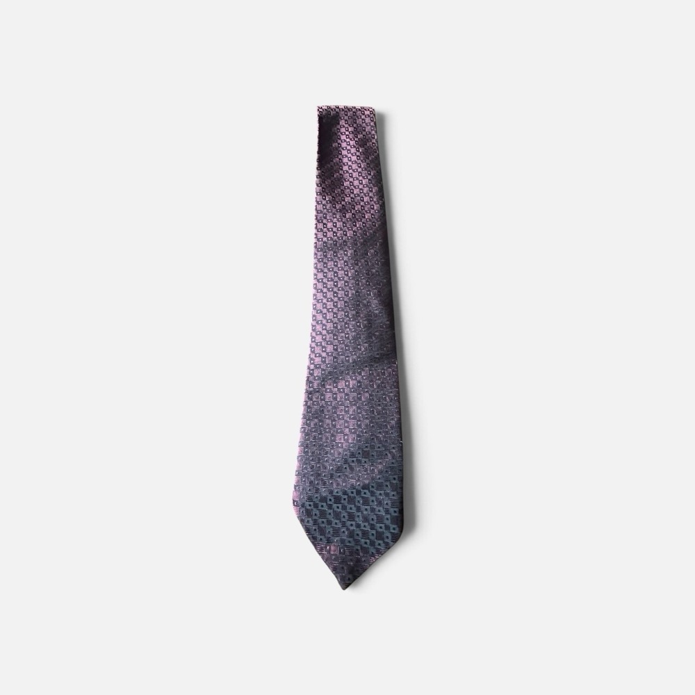 Vintage Expressions World Wide Burgundy Black Geometrc Jacquard Necktie Made USA
